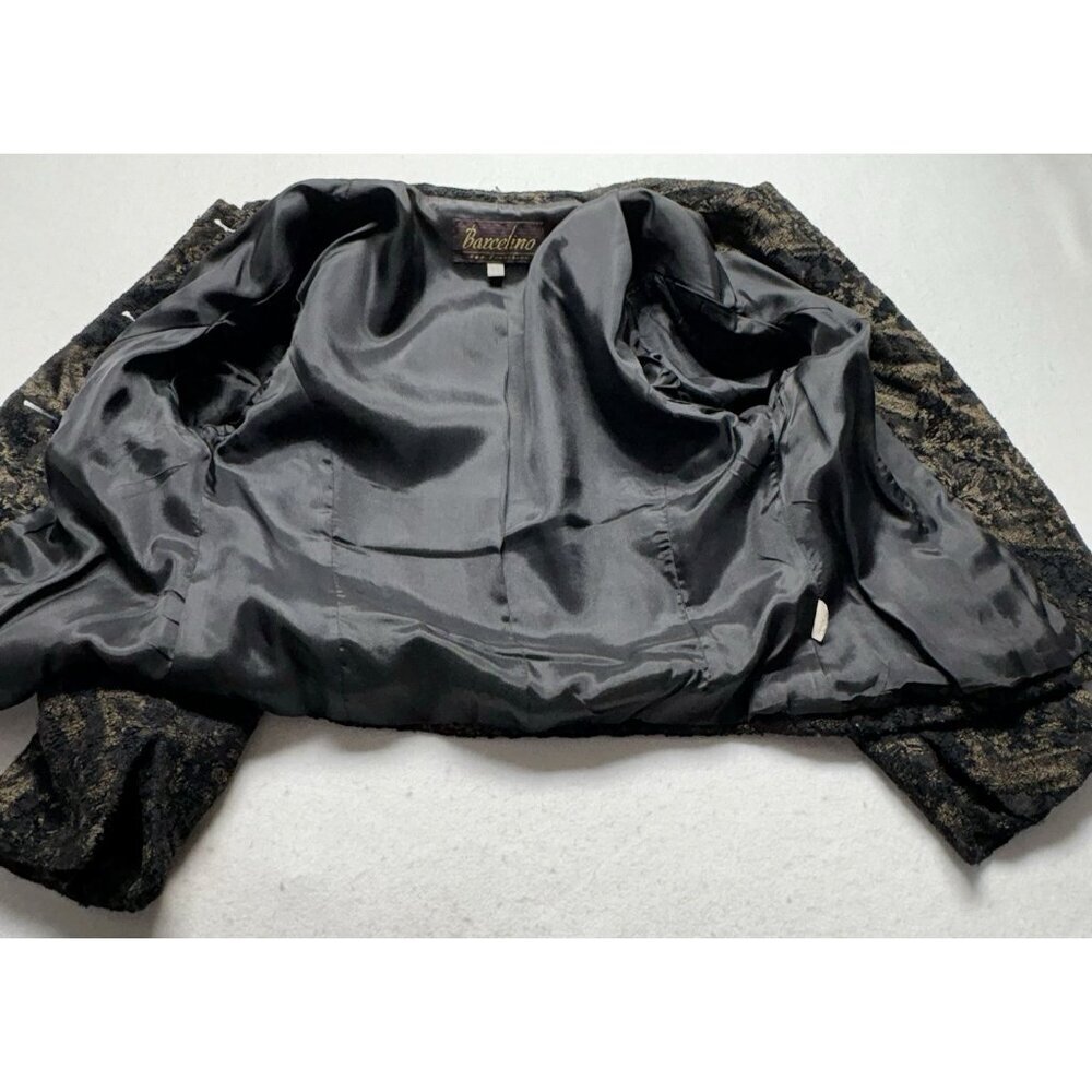 BARCELINO Women Blazer Size M Black Brocade Lined‎ Business Career 31-7 - Picture 6 of 12